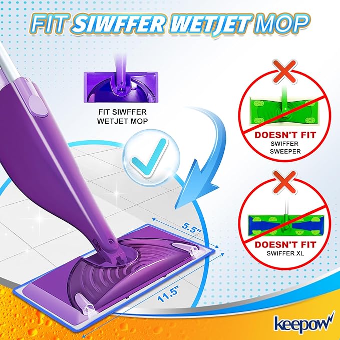 Microfiber Mop Pads Compatible with Swiffer Wet Jet, Reusable and Machine Washable Floor Pad Refills, Mop Head Replacements for Multi Surface Wet & Dry Cleaning, Pack of 3