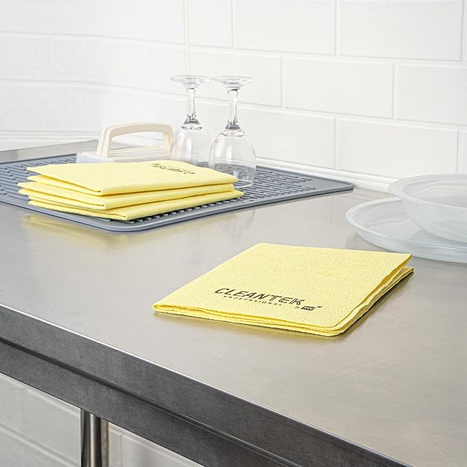Clean Tek Professional 13 x 15 Inch Cleaning Cloths, 5 Reusable Cloth Towels - Machine Washable, Absorbent, Yellow PVA Microfiber Cleaning Rags, Fast Drying, For Windows Or Cars - Restaurantware