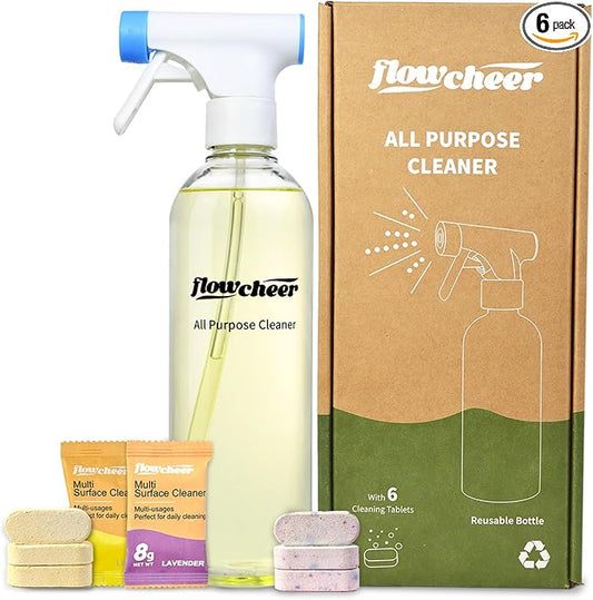 Multi-Purpose Cleaner Starter Kit-Lavender and Lemon Scent all purpose cleaner concentrate,cleaning tablets (6 Refill tablets) with Reusable Bottle Multi-Surface Household Cleaner,6 x17fl oz