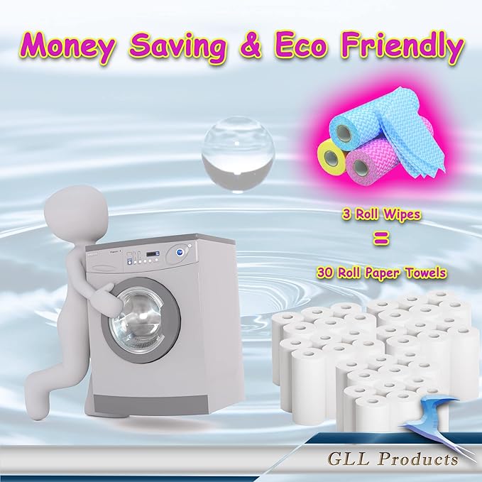 GLL Cleaning Cloths Roll Wipe Sheets, Dish Wash Cloths, Disposable Cleaning Wash-Cloth Towel for Kitchen Bathroom Furniture and Car (Case of 24 Rolls, 1200-Sheets Total)