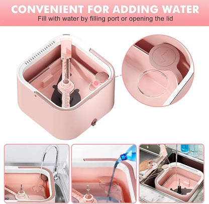 Upgraded Spin Mop and Bucket Self-Standing Mop Bucket Separate Dirty and Clean Water System Self Wringing 360° Rotating & 90° Foldabl Mops and Buckets for Floor Cleaning (Pink, 14Pads)
