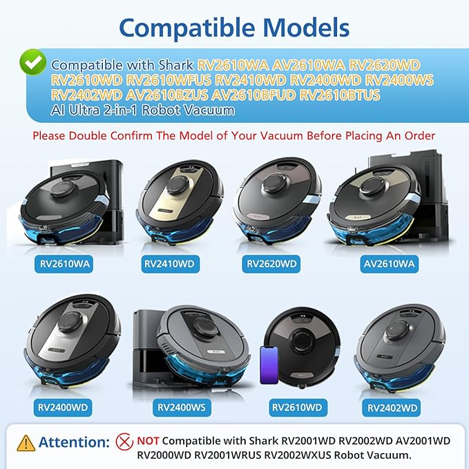AV2610WA RV2610WA Vacuum Mop Replacement Pads Compatible with Shark AV2610WA RV2610WA RV2620WA RV2620WD RV2610WD RV2410WD AI Ultra 2- in-1 Robot Vacuum, 4 Mop Pads, 2 HEPA Filters, 4 Side Brushes