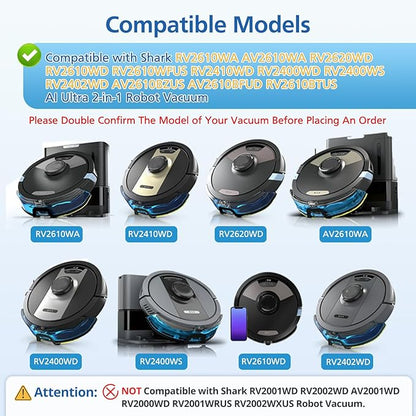 AV2610WA RV2610WA Vacuum Mop Replacement Pads Compatible with Shark AV2610WA RV2610WA RV2620WA RV2620WD RV2610WD RV2410WD AI Ultra 2- in-1 Robot Vacuum, 4 Mop Pads, 2 HEPA Filters, 4 Side Brushes