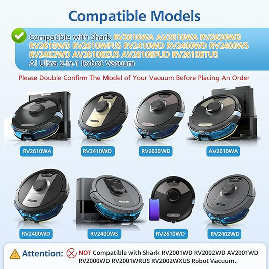AV2610WA RV2610WA Vacuum Mop Replacement Pads Compatible with Shark AV2610WA RV2610WA RV2620WA RV2620WD RV2610WD RV2410WD AI Ultra 2- in-1 Robot Vacuum, 4 Mop Pads, 2 HEPA Filters, 4 Side Brushes