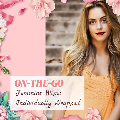 Feminine Wipes Individually Wrapped, Flushable Wipes Travel,Travel Wipes for Women,Feminine Care Wet Wipes Travel Size Vaginal Wipes for Adult, Girl and Homeless
