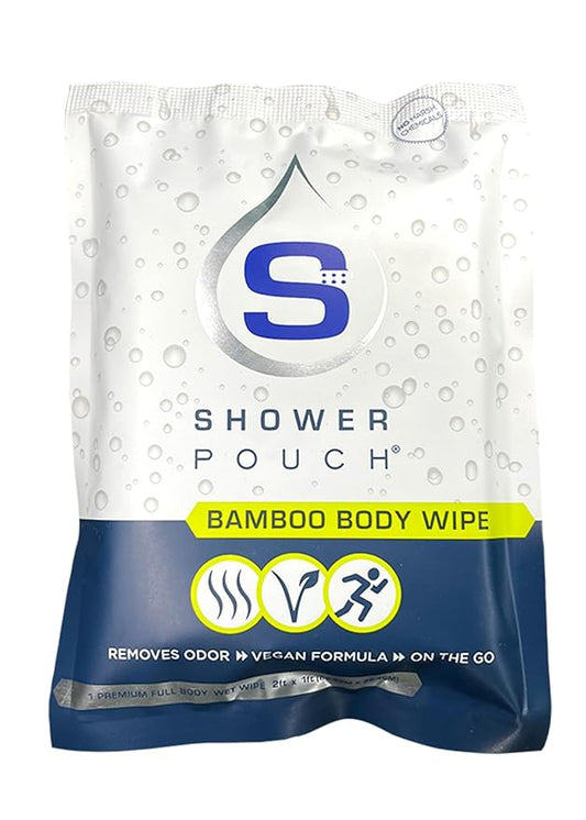 Shower Pouch XL (2' x 1') Bathing Body Wipes for Adults – Aloe-Infused Heatable & Reusable Bath Wipes for Camping, Travel, Outdoor – (10 Pack) Bamboo Scent