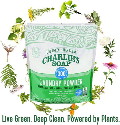 Charlie's Soap Hypoallergenic Laundry Powder 8lb Bag, Pack of 2, 600 Loads Total, Deep Cleaning Washing Detergent – Eco-Friendly, Safe, and Effective