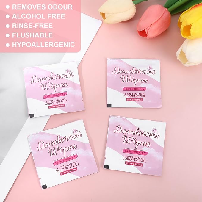 200Pcs Travel Deodorant Wipes, Travel Size Mini Deodorant Wipes Bulk for Homeless Individually Wrapped, Body Cleaning Supplies for Women Wet Armpit for Body Cleaning Rose