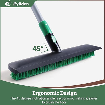 Eyliden Floor Scrub Brush with Long Handle, 15" Extra Wide Head - 30% Faster Cleaning, 2 in 1 Scrape Brushes Stiff Bristle Shower Scrubber for Deck Kitchen Bathroom Tub Patio Tile Wall