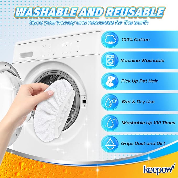 KEEPOW Reusable Wet Pads for Swiffer Sweeper Mop, Dry Sweeping Cloths, Washable Duster Mopping Refills for Wet & Dry Floor Cleaning, 100% Cotton, 6 Pack (Mop is Not Included)