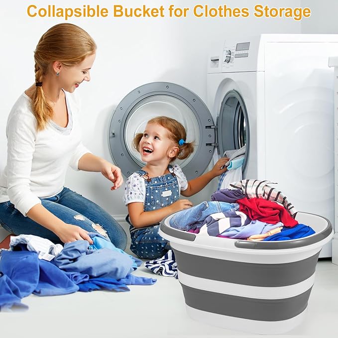 Collapsible Mop Bucket with Handle for Cleaning or Organzier, 7.39 Gallons(28L)Mopping Bucket for Floor Mop or Flat Mop, Mult-Purpose Cleaning Supplies Baskets for Laundry Storage Camping Car Washing