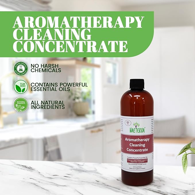Naeterra Aromatherapy Cleaning Concentrate 16 oz makes 6 Gallons of Natural, Eco-Friendly Multi-Surface Cleaner loaded with Essential Oils – Non-Toxic, Synthetic Free Powerful & Refreshing Clean