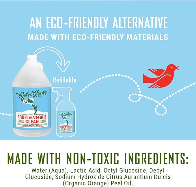 Rebel Green Fruit & Veggie Wash - Natural Produce Wash - Plant-Based Vegetable Wash - Fruit and Vegetable Wash with No Aftertaste - Sustainable Food Wash - (17oz Spray, 6 Pack)