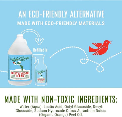 Rebel Green Fruit & Veggie Wash - Natural Produce Wash - Plant-Based Vegetable Wash - Fruit and Vegetable Wash with No Aftertaste - Sustainable Food Wash - (17oz Spray, 6 Pack)