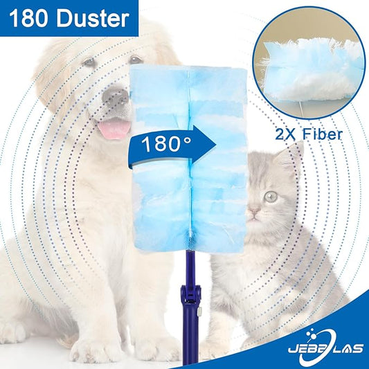 JEBBLAS Disposable Blue Duster Including 1 Long Handle, 1 Short Handle and 20 Duster Refills, Electrostatic Duster Kit, Heavy Duty Extender Handle Starter Kit