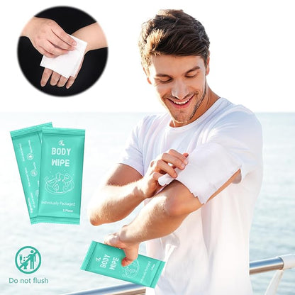 Timgle 200 Pcs Body Wipes Individually Wrapped Bath for Adults Face Hand Deodorant Body Wipes Pearl Pattern Wet Shower with Aloe Bathing Disposable Cleansing for Travel Gym Travel(Green Background)