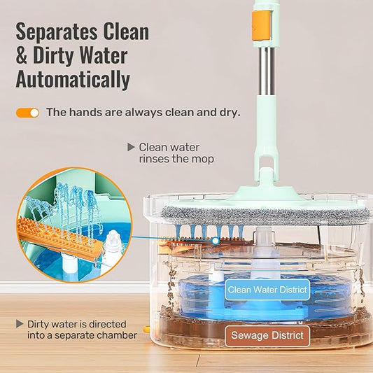 Spin Mop and Bucket Set with Detachable Inner Mop Bucket, Mops and Buckets for Floor Cleaning Includes 4 Replaceable Thick Microfiber Mop Pads