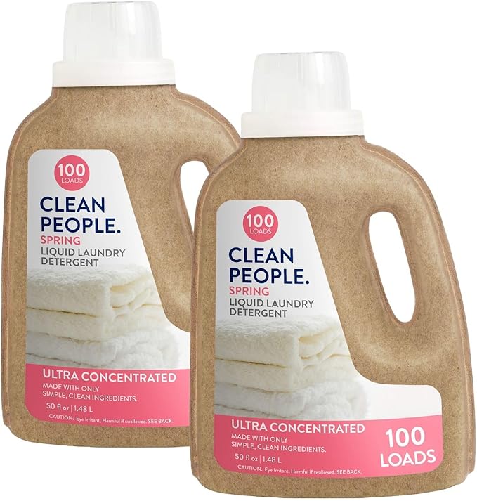 The Clean People Liquid Laundry Detergent - Recyclable Packaging, Stain Fighting - Ultra Concentrated, Laundry Soap - Spring Scent, 50 fl oz (2 Pack)