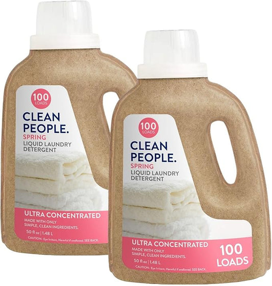 The Clean People Liquid Laundry Detergent - Recyclable Packaging, Stain Fighting - Ultra Concentrated, Laundry Soap - Spring Scent, 50 fl oz (2 Pack)