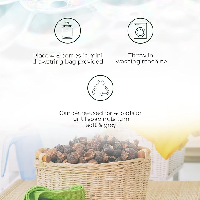 100% Natural Soap Nuts 1lb (0.45kg) – 180 Loads | Deseeded Natural eco nuts soap berr with 1 Wash Bag | Eco-Friendly Laundry Detergent | Chemical-Free, Fragrance-Free, Non-Toxic, Multi-Purpose Cleaner