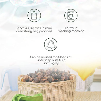100% Natural Soap Nuts 1lb (0.45kg) – 180 Loads | Deseeded Natural eco nuts soap berr with 1 Wash Bag | Eco-Friendly Laundry Detergent | Chemical-Free, Fragrance-Free, Non-Toxic, Multi-Purpose Cleaner