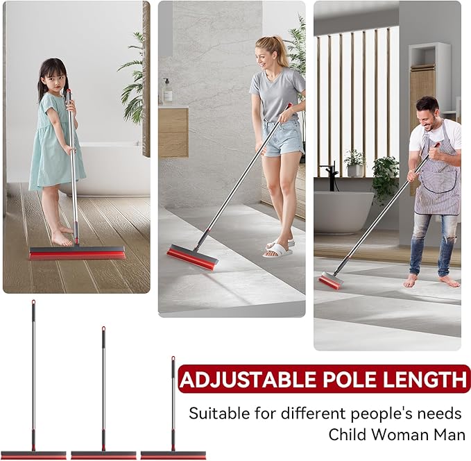 Multifunction Magic Broom 180 Degree Rotating Sweep and Scrape 2 in 1 Household Cleaning Air Broom with Adjustable Long Handle TPR Bathroom Squeegee for Pet Hair,Glass