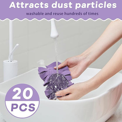 Zubebe 20 Pcs Heavy Duty Duster Refill Reusable Fleece Duster Refills Multi Surface Washable Cleaning Pads for Home, Blinds, Fans, Corners, Furniture (Vivid Color)