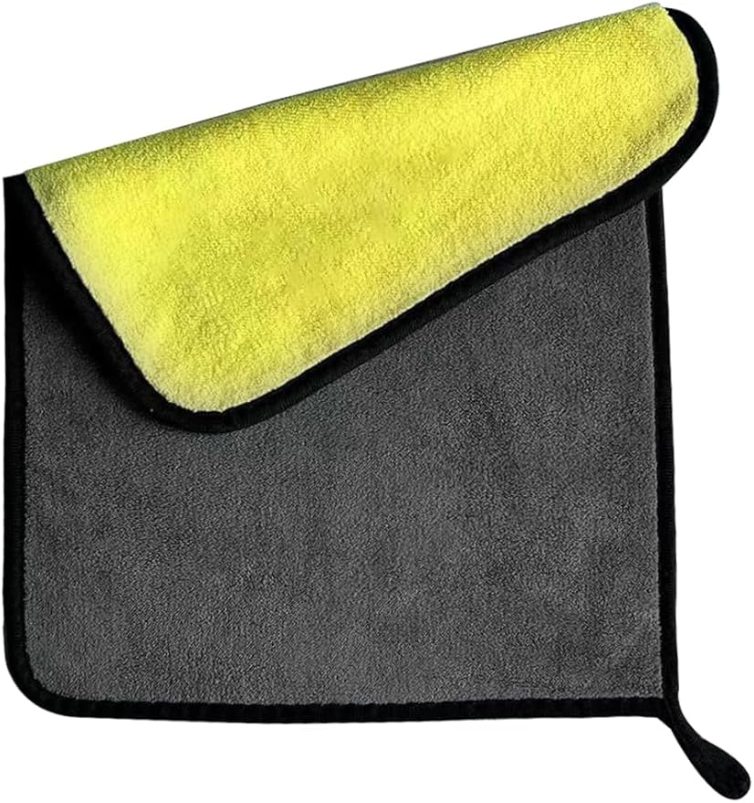 Microfiber Cleaning Cloth, Reusable and Lint-Free Cleaning Cloths for Car Wash, Detailing, Pet Drying, and Home Cleaning Supplies, Pack of 10 (10-Pack 11.8"" x 15.7""), Grey-yellow