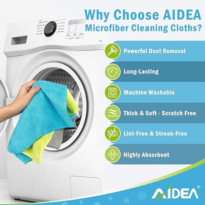 AIDEA Microfiber Cleaning Cloth-100PK, Soft Microfiber Towels for Cars, Absorbent Cleaning Rags, Lint-Free Streak-Free Wash Cloths for House, Kitchen, Window(12in.x12in)