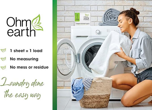 Ohm Earth’s Wash Laundry Detergent Sheets Hypoallergenic & Dye-Free Liquidless Detergent, Fast Dissolving Concentrated Strips Ideal for Sensitive Skin, 50 count (up to 100 Loads) Spring Breeze