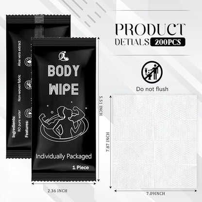Timgle 200 Pcs Body Wipes Individually Wrapped Bath for Adults Face Hand Deodorant Body Wipes Pearl Pattern Wet Shower with Aloe Bathing Disposable Cleansing for Travel Gym Travel(Black Background)