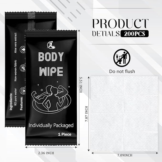 Timgle 200 Pcs Body Wipes Individually Wrapped Bath for Adults Face Hand Deodorant Body Wipes Pearl Pattern Wet Shower with Aloe Bathing Disposable Cleansing for Travel Gym Travel(Black Background)