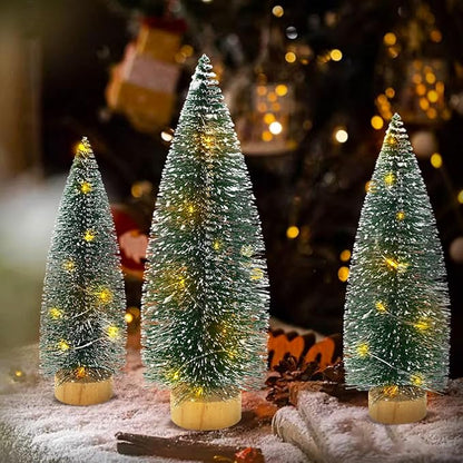 3 PCS Mini Bottle Brush Christmas Trees with Lights, Miniature Tabletop Christmas Tree for Christmas Decorations Indoor, Desktop Pine Tree Xmas Holiday Decor