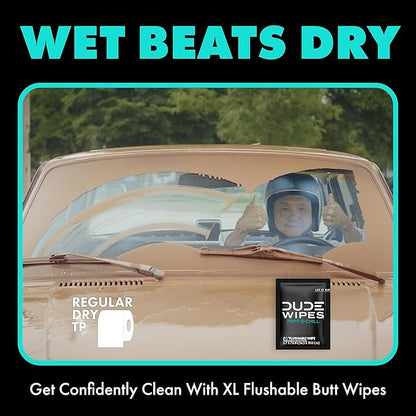DUDE Wipes - On-The-Go Flushable Wipes - 48 Count (Pack of 2) - Mint Chill Extra-Large Individually Wrapped Adult Wet Wipes with Eucalyptus & Tea Tree Oil - Septic and Sewer Safe