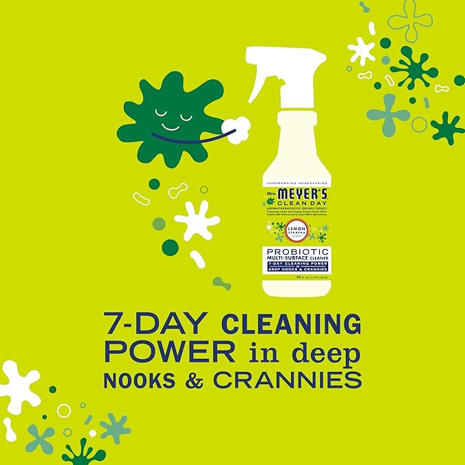 MRS. MEYER'S CLEAN DAY Probiotic Multi-Surface Spray, Made With Essential Oils And Other Thoughtfully Chosen Ingredients, Lemon Verbena, 16 fl oz