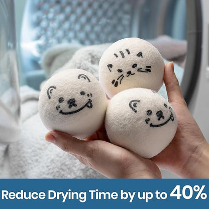 Delomo Wool Dryer Balls with Holder: Natural Fabric Softener Ball, 6-Pack Reusable Laundry Balls, Reduces Clothing Wrinkles and Static