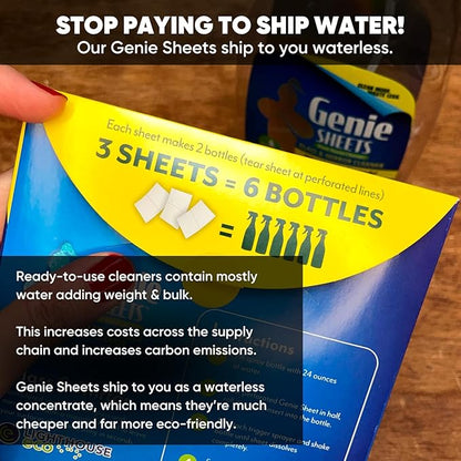 Genie Sheets All Purpose, Glass and Bathroom Cleaners Combo Pack | Concentrate Makes 6 24oz Bottles | Professional-Strength | Just Add Water | Eco-Friendly Plant-Based | 6 Sheets