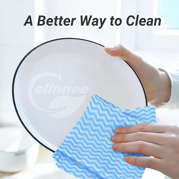 Reusable Cleaning Cloths Dish Paper Towels, Domestic Cleaning Towels, Multipurpose Quick-Dry Rag Dish Cloths Heavy Duty Handy Wipes for Kitchen 25 Count 14.2"X15.7", Blue