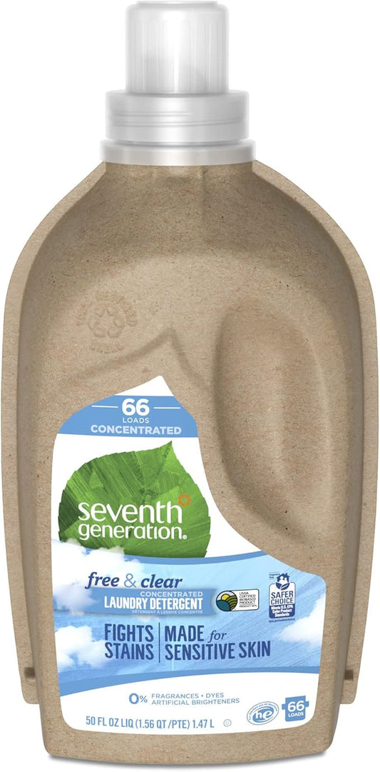 Seventh Generation Concentrated Laundry Detergent, Free and Clear Unscented, 66 loads, 50 Fl Oz (Packaging May Vary)