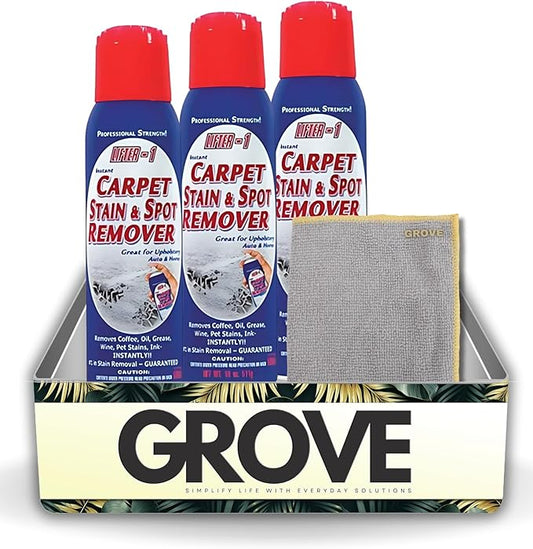GROVE Lifter-1 Carpet Stain & Spot Remover Spray 18 oz Bundle with Microfiber Cloth - Effortless Carpet Stain Remover - Quick and Easy Carpet Cleaner Spray for Tough Stains - (4 Items)