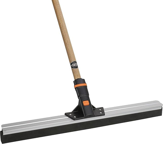SWOPT 24” Floor Squeegee + 60" EVA Foam Comfort Grip Wooden Handle, Combo, Gray & 10” Premium Multi-Surface Scrub Brush Head