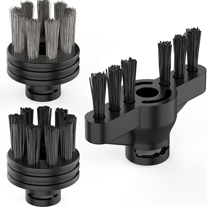 CB-08C Replacement 3 Pack Steam Cleaner Brush Set, Nylon, Brass & Grout Brushes for Tile, Grout, Stove, Grill & Delicate Surfaces, Black