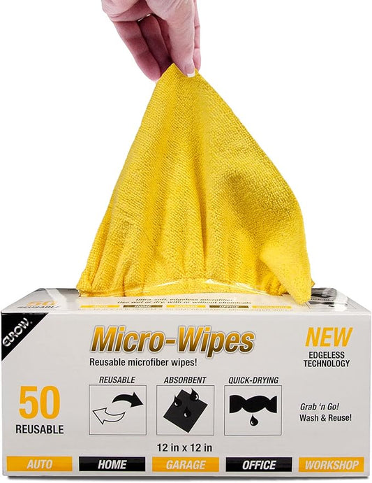 Eurow Reusable Microfiber Cleaning and Drying Wipes with Dispenser Box, 200GSM, 12 by 12 Inches, Pack of 50 - Yellow
