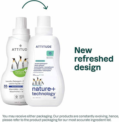 ATTITUDE 2-in-1 Laundry Detergent and Fabric Softener, Plant and Mineral-Based Ingredients, HE, Vegan and Cruelty-Free Household Products, Mountain Essentials, 35 Loads, 35.5 Fl Oz