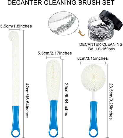 Boao 3 Pcs Decanter Cleaning Brush Wine Glass Decanter Flexible Bottle Brush Set with Cleaning Beads Household Tools for Bottle Goblets Glasses Cups (Blue)