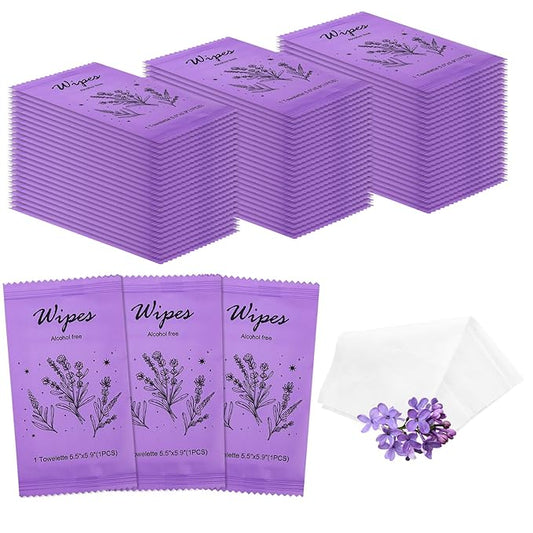 Individual Hand Wipes Wet Wipes Travel Size,Wet Wipes Individually Wrapped Bulk Cleansing Travel Size Wipes for Wedding Travel Restaurant Barbecue (1 Count (Pack of 60), Lavender)