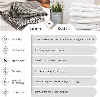 100% Linen Bath Sheet Towel - 36x72-inches - Waffle Weave Black-Natural Oversized Bath Towels - Lightweight Absorbent Thin Beach Towel Quick Dry XL Travel Towel Extra Large