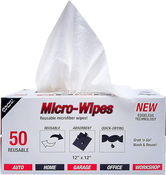 Eurow Microfiber Detailing Wipes with Dispenser Box, 200GSM, 12 by 12 Inches, Pack of 50, White