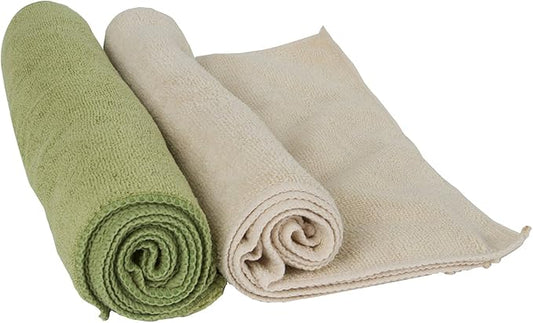 Microfiber Cleaning Cloths, Attract Dust Like a Magnet, Use Wet or Dry, Ultra-Soft and Non-Abrasive, Reusable anad Durable, Machine Wash, Green and Tan, 10 Pack