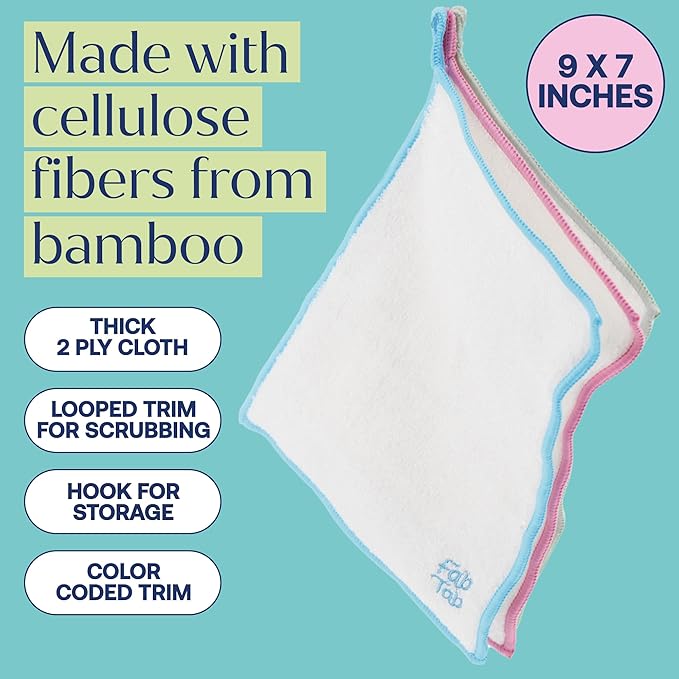 FABTAB High-Performance Bamboo Cleaning Cloths - 7 Pack Reusable & Super Absorbent Towels for Household, Kitchen, and Auto Care | Ideal for Dusting and Vehicle Detailing (Embroidered)
